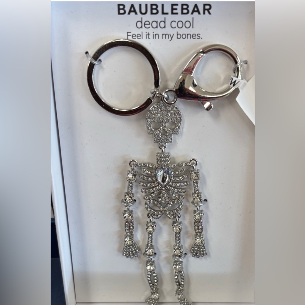 BaubleBar Silver Crystal Skeleton bag charm/Keychain